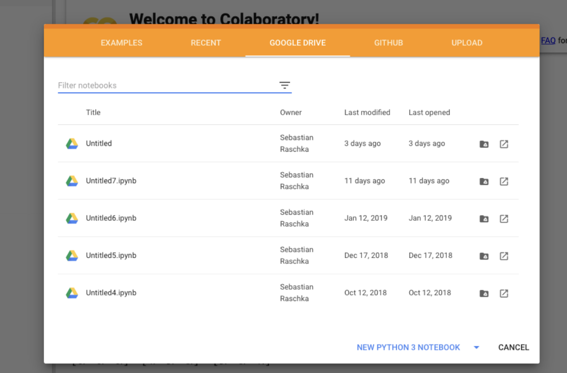 Google Colab interface