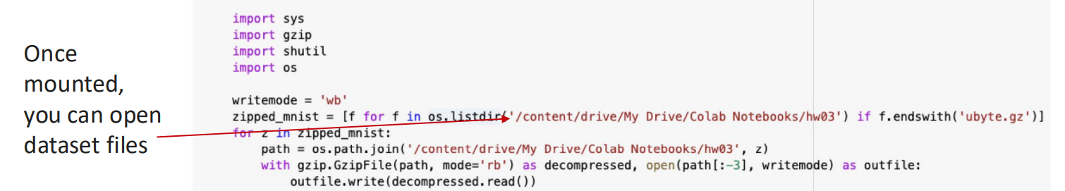 Opening dataset files from Google Drive in Colab